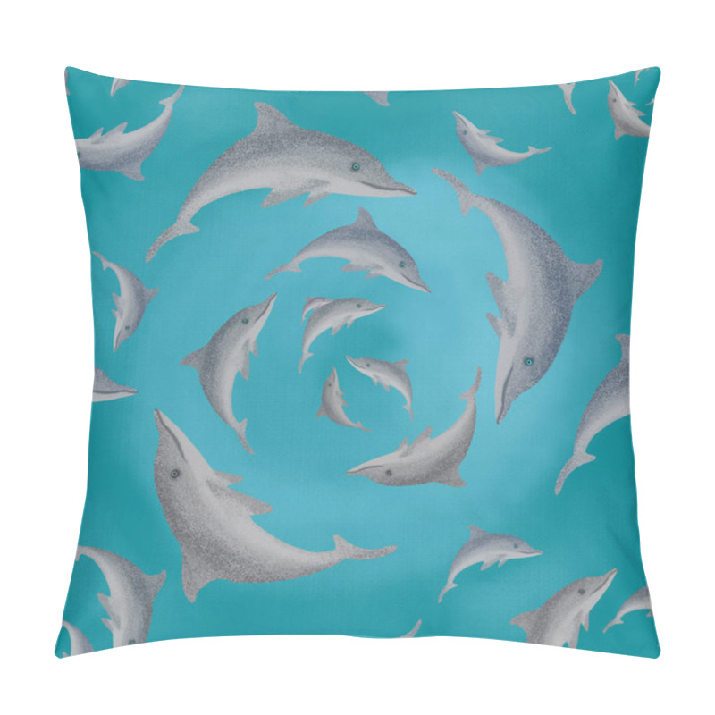 Personality  Playful Dolphins Swim In A Mesmerizing Circle, Creating A Calming And Hypnotic Pattern In The Blue Waters Pillow Covers