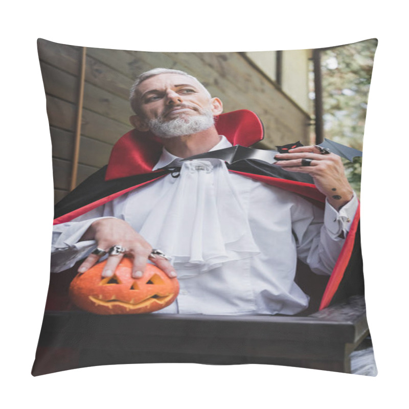 Personality  Mature Man In Vampire Halloween Costume, With Paper Cut Bat And Curved Pumpkin  Pillow Covers