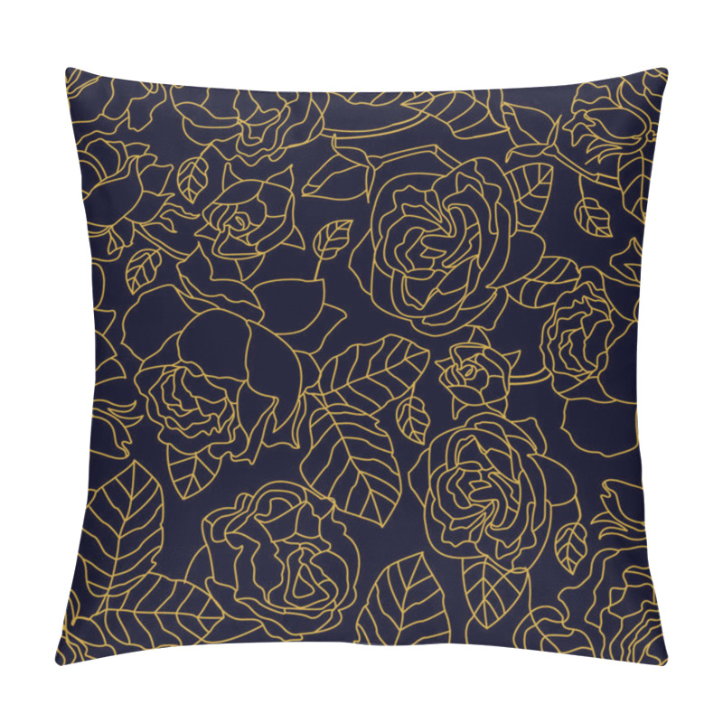 Personality  Golden Linear Pattern With Blooming Roses And Leaves.  Pillow Covers