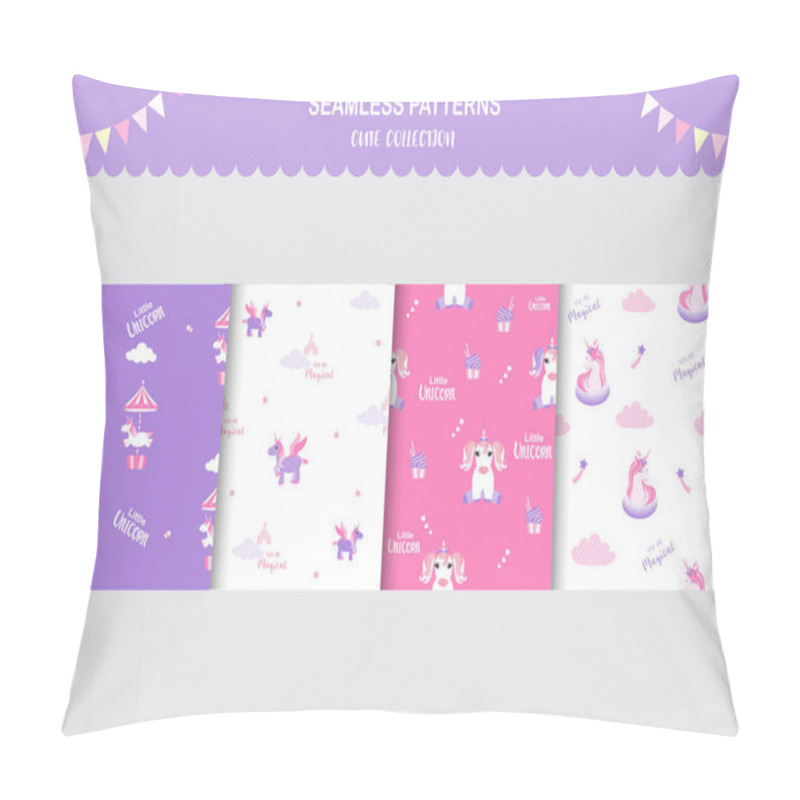 Personality  Seamless Pattern With Cute Unicorns, Clouds, Stars,rainbow And Crystals ,template,cards, Vector Illustrations Pillow Covers