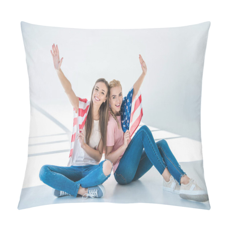 Personality  Girls With American Flag Pillow Covers