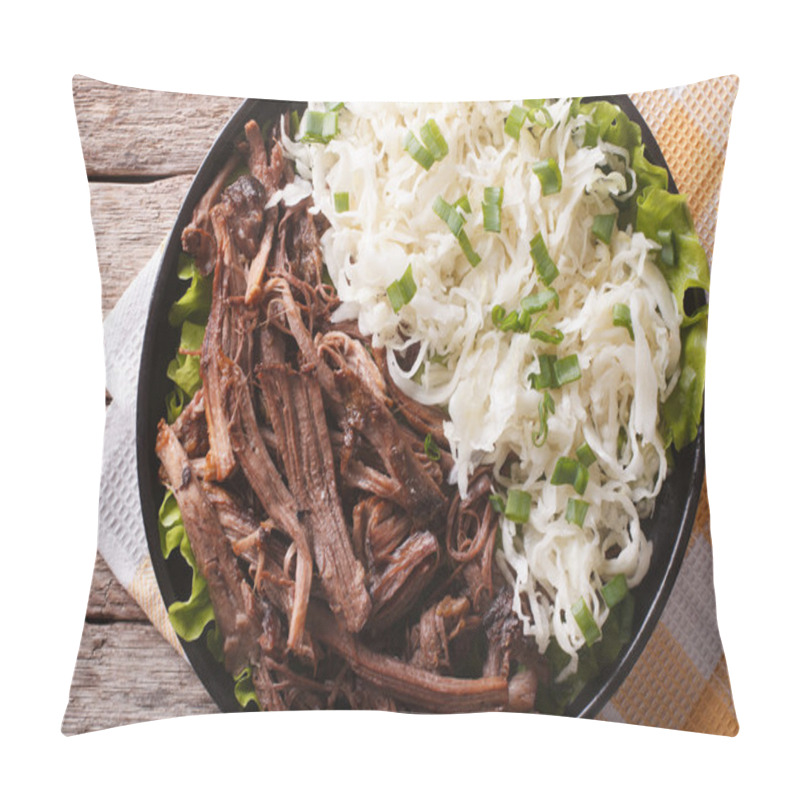 Personality  Homemade Pulled Pork With Sauerkraut Closeup. Horizontal Top Vie Pillow Covers