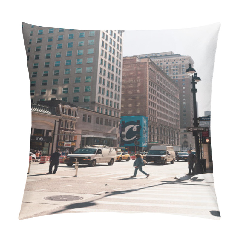 Personality  NEW YORK, USA - OCTOBER 11, 2022: Road And Urban Street In Manhattan At Daytime  Pillow Covers