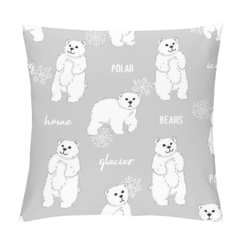 Personality  Cute White Furry Polar Bears Seamless Pattern On Gray Background, Cartoon Wild Animals, Editable Vector Illustration For Decoration, Fabric, Textile, Paper, Banner, Print Pillow Covers