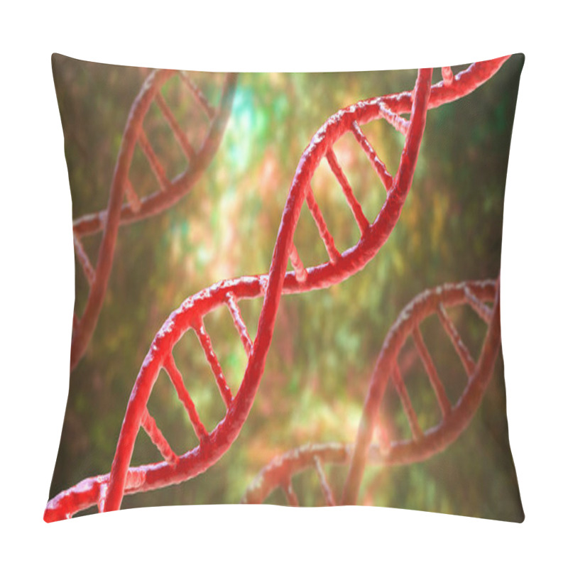 Personality  Molecule Of DNA, Double Helix, 3D Illustration. Gene Therapy, Genetic Mutation And Genetic Disorders Pillow Covers