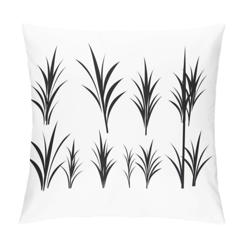 Personality  Stylized Black Silhouette Grass In Various Heights And Shapes On A Clean Background. Pillow Covers