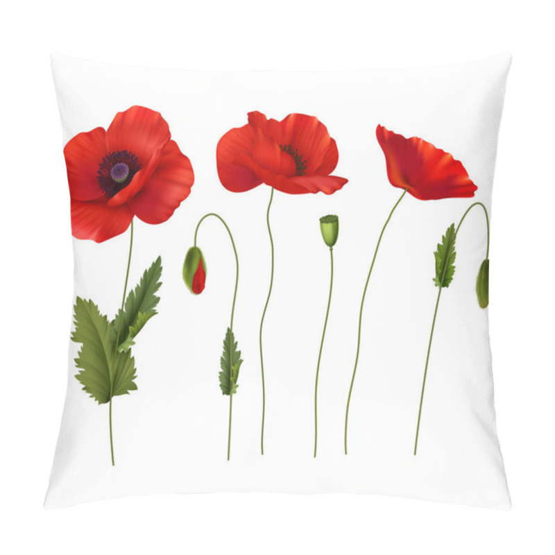 Personality  Red Poppies Flowers Realistic Set Pillow Covers