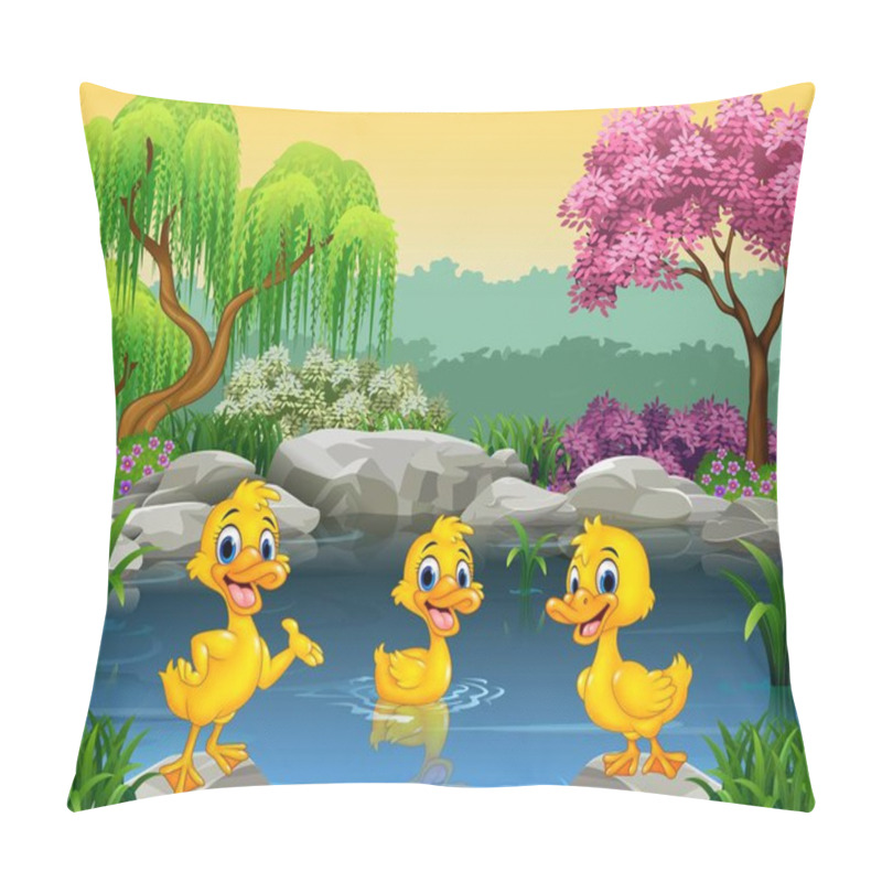 Personality  Cute Ducks Swimming On The Pond Pillow Covers