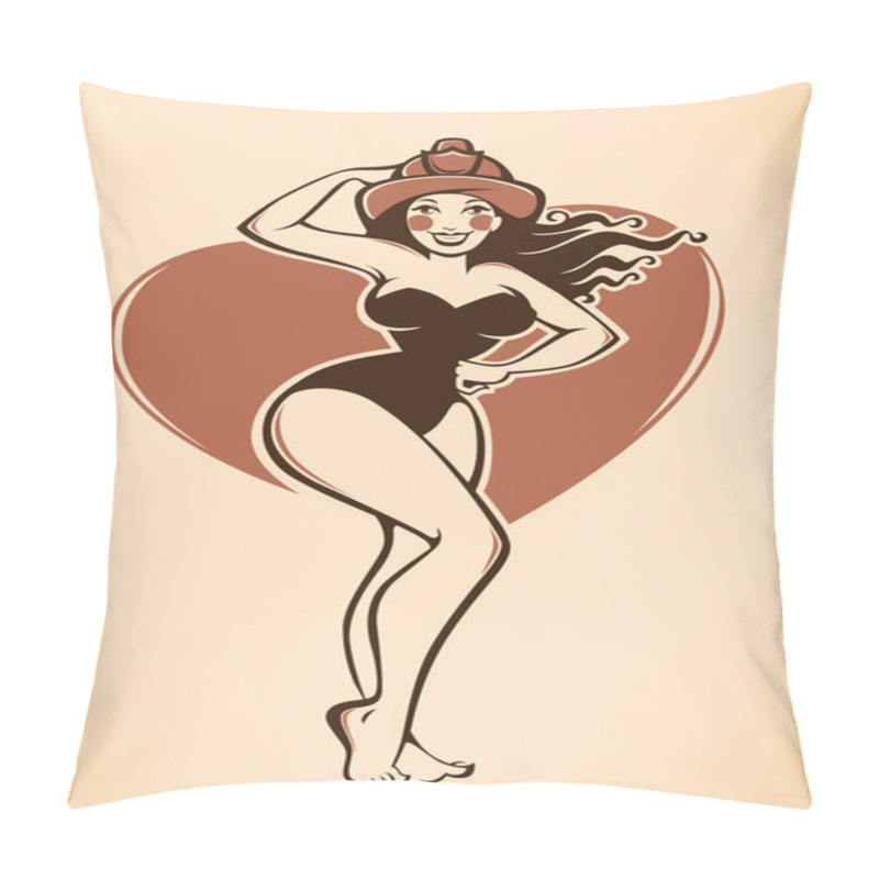 Personality  Sexy Vector Pinup Firewoman In Retro Cartoon Style Pillow Covers