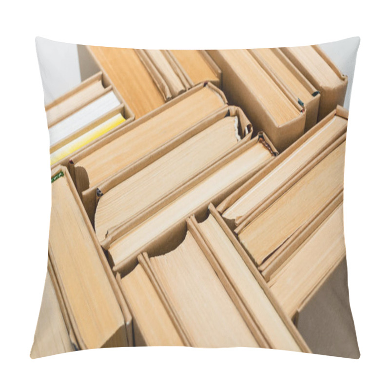 Personality  Top View Of Paper Books Collection Isolated On Grey Pillow Covers