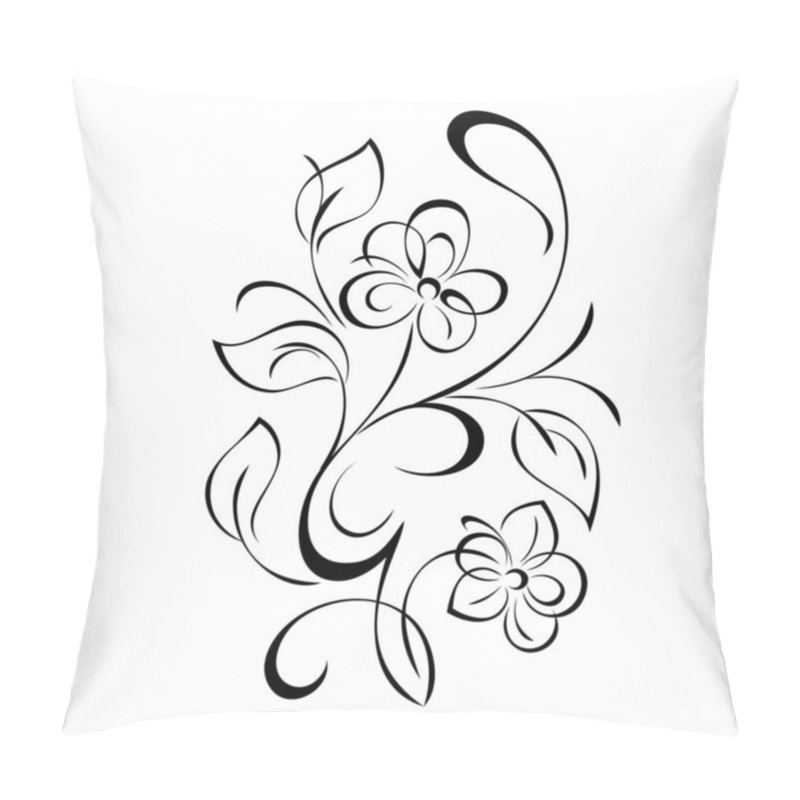 Personality  Decorative Element With Blooming Flowers On Stems With Leaves And Curls. Graphic Decor Pillow Covers