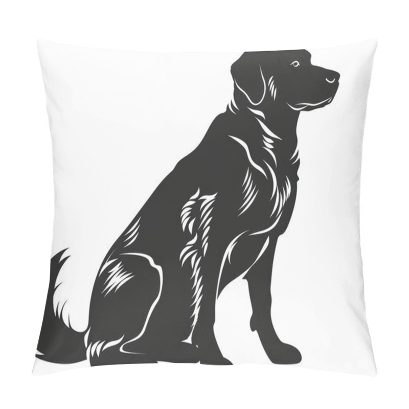 Personality  A Sleek Silhouette Of A Sitting Black Labrador Retriever, Showcasing Its Noble Posture And Alert Demeanor. Pillow Covers