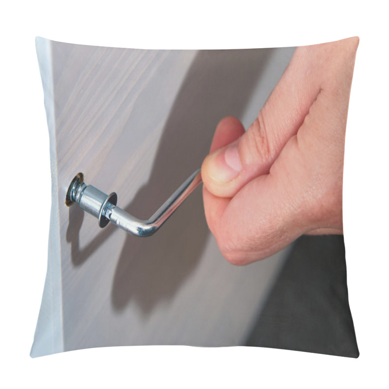 Personality  Hand Holds Allen Key Furniture Inserted Into The Bolt Head. Pillow Covers