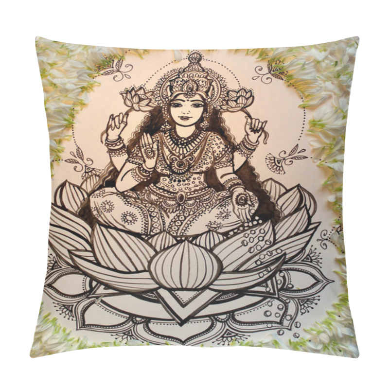 Personality  Goddess Lakshmi, Drawing With Ink Of The Goddess Lakshmi On A Lotus Flower, India, Diwali Holiday Pillow Covers