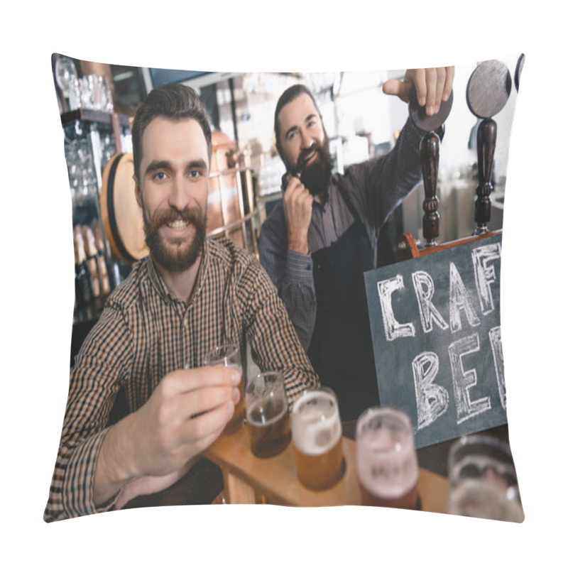 Personality  Brewer Checking Quality Of Fresh Beer At Craft Brewery Pillow Covers