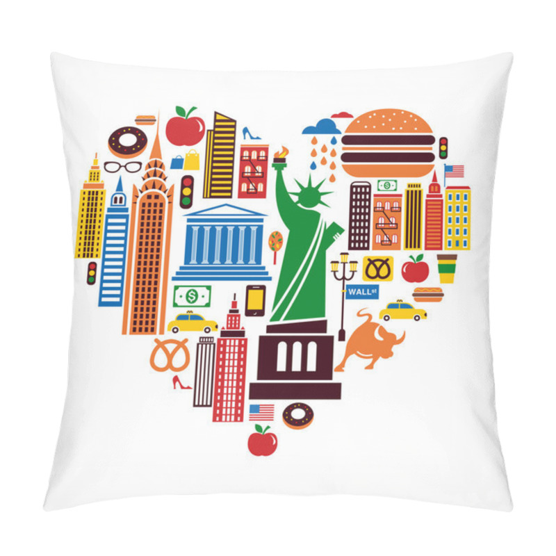 Personality  New York Love - Heart Shape With Many Vector Icons Pillow Covers