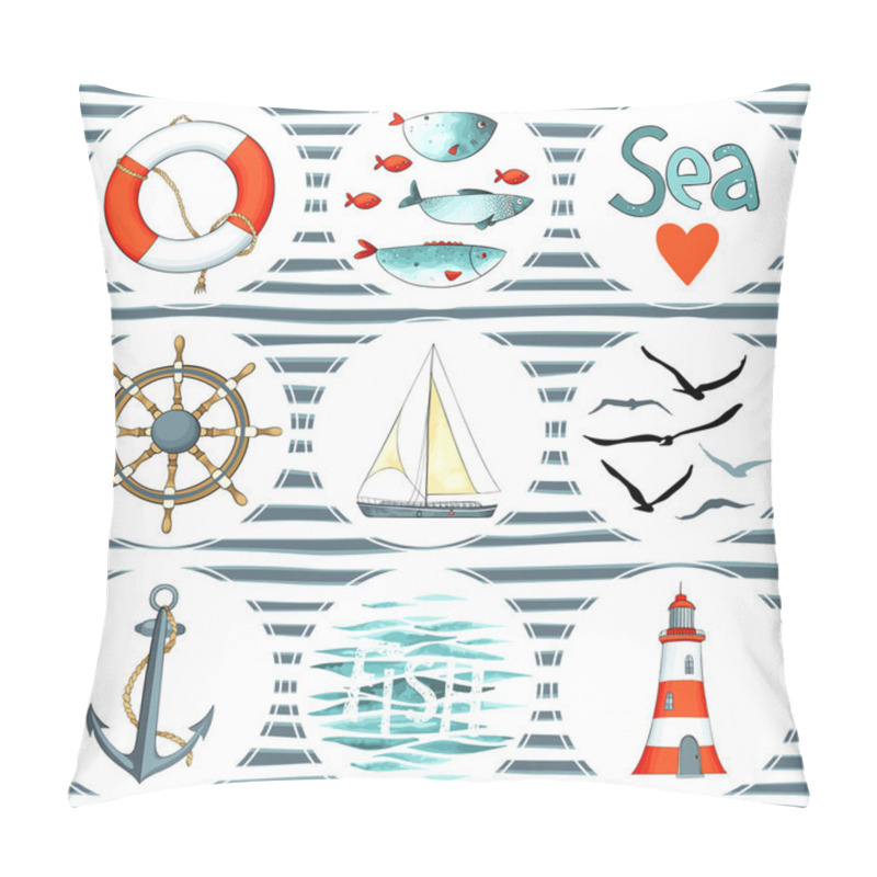 Personality  Sea Set Of 9 Nautical Elements Isolated   Pillow Covers