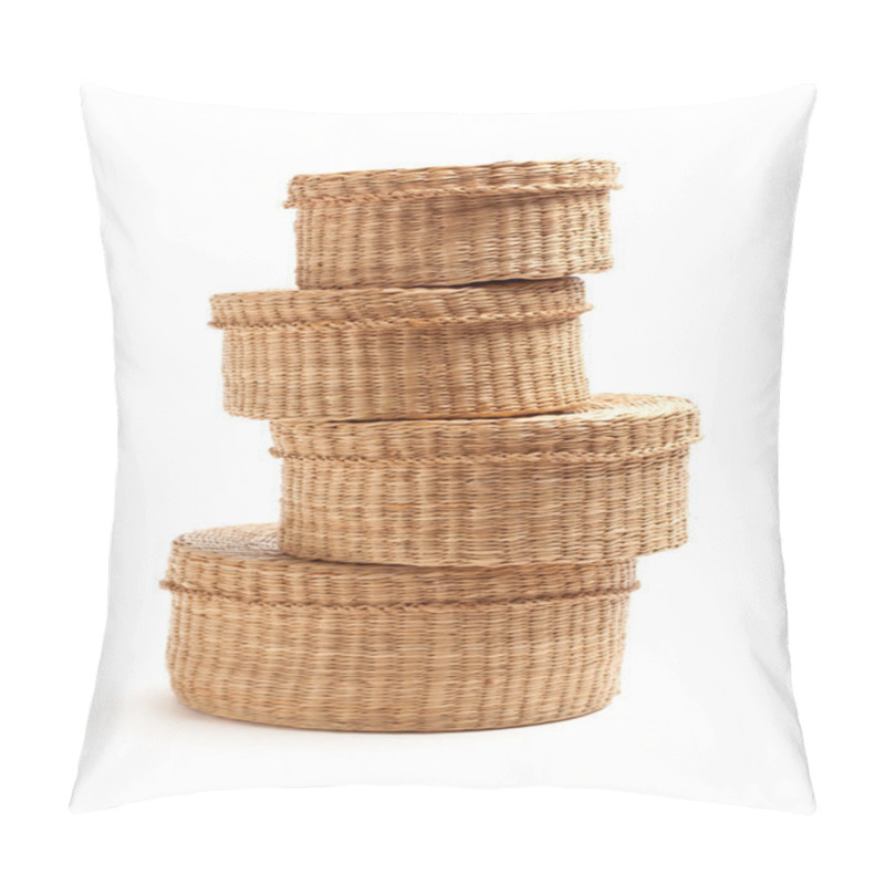 Personality  Stack Of Various Sized Wicker Baskets Pillow Covers