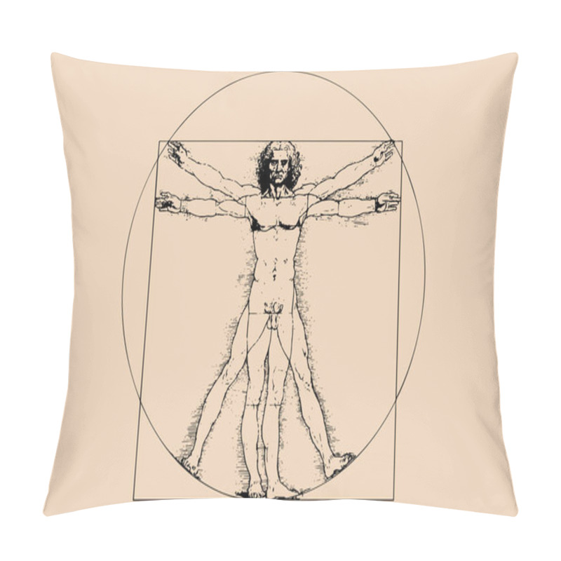 Personality  Vitruvian Man By Leonardo Da Vinci - Vector Illustration Isolated On Old Background Pillow Covers