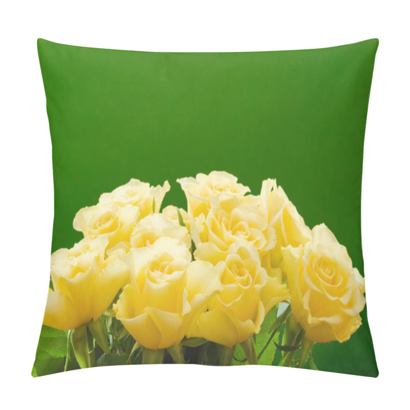 Personality  Yellow Roses On Green Pillow Covers