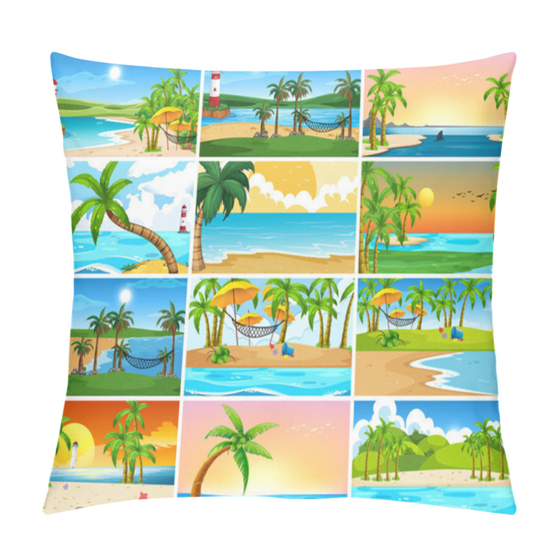 Personality  Set Of Tropical Ocean Nature Scenes With Beaches Pillow Covers