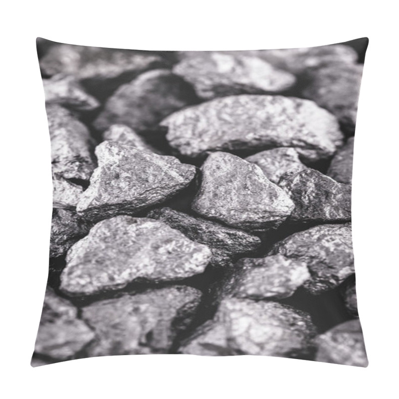 Personality  Big Silver Nugget On Black Background. Raw Silver Stone, Native Silver Nugget From Liberia, Isolated On Black Background. Mineral Extraction. Pillow Covers