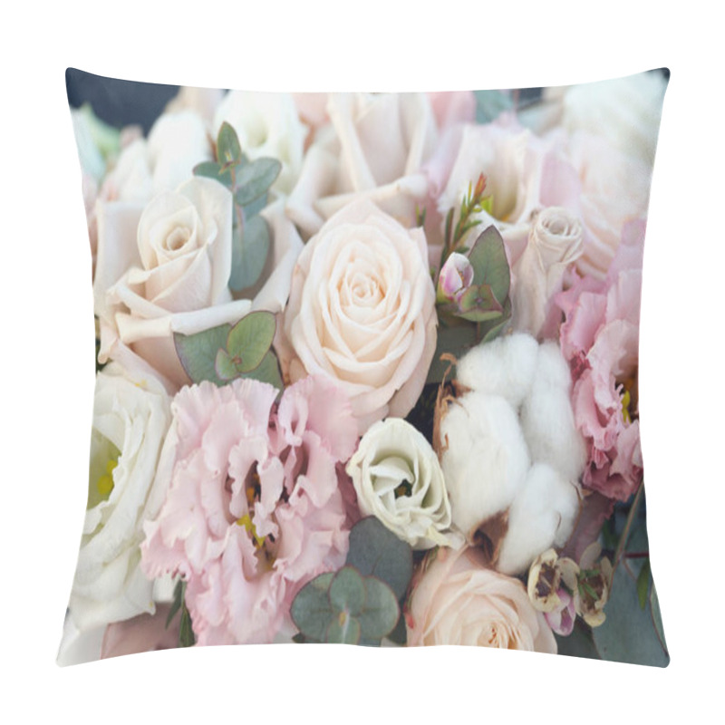 Personality  Close Up Of Amazing Bright Bouquet Of Tender Pastel Roses And Other Flowers Pillow Covers