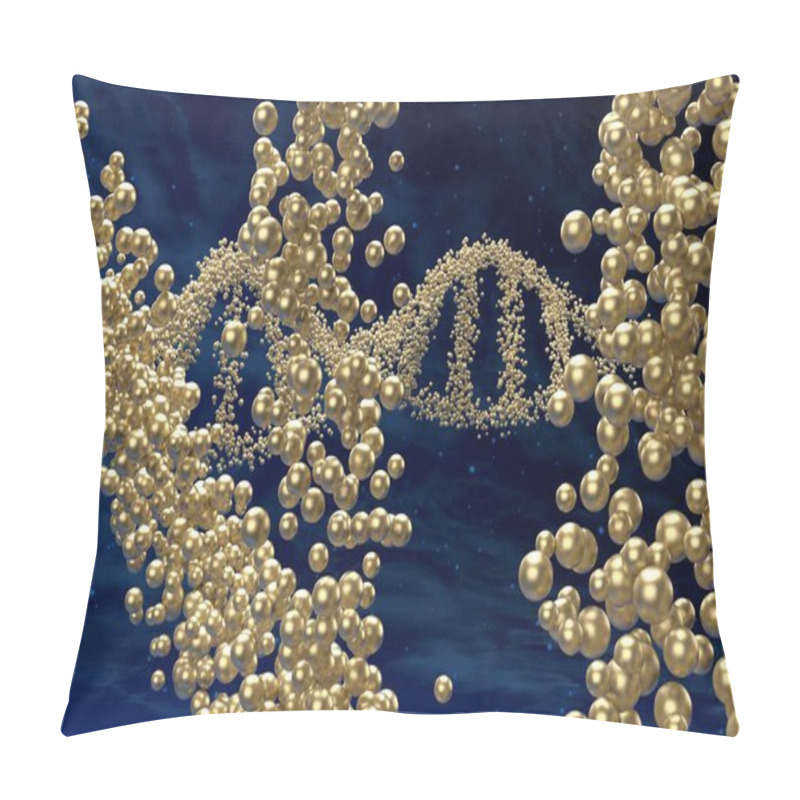 Personality  Gold Nucleotides In The DNA Molecule (human Genome) Double Helix Chain With Nebula Background - Through View 3d Illustration Pillow Covers