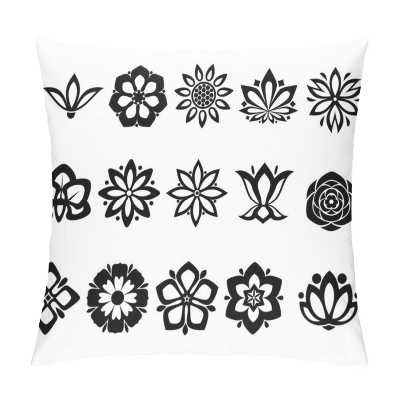 Personality  Flower Silhoutte Icons Collection, Minimal Thin Line Flower Icon Pillow Covers