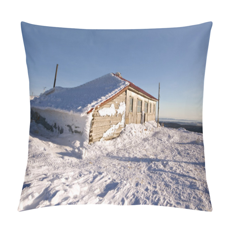 Personality  Winter hut in Ural mountains.Russia,taiga,siberia. pillow covers