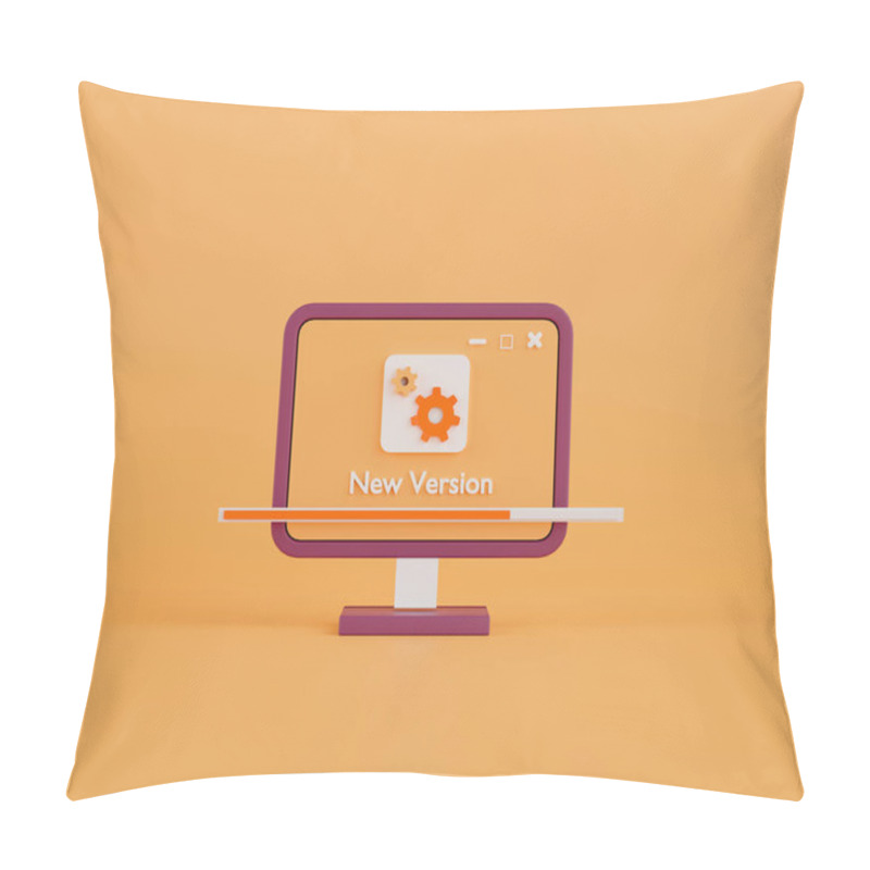 Personality  3d Rendering Computer Monitor With Update Interface On Orange Background. Pillow Covers