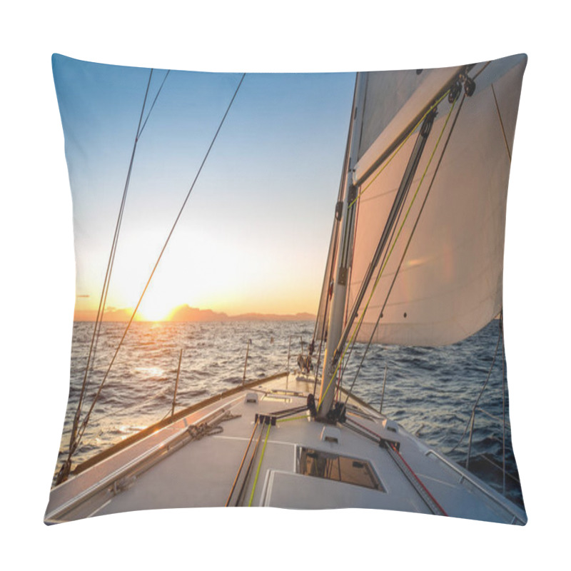 Personality  Chasing The Sun At Sailing Yacht Pillow Covers