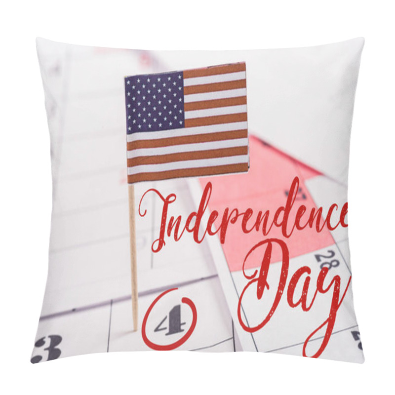 Personality  Usa Flag Near 4th July Date In Circle On Calendar And Independence Day Lettering Pillow Covers