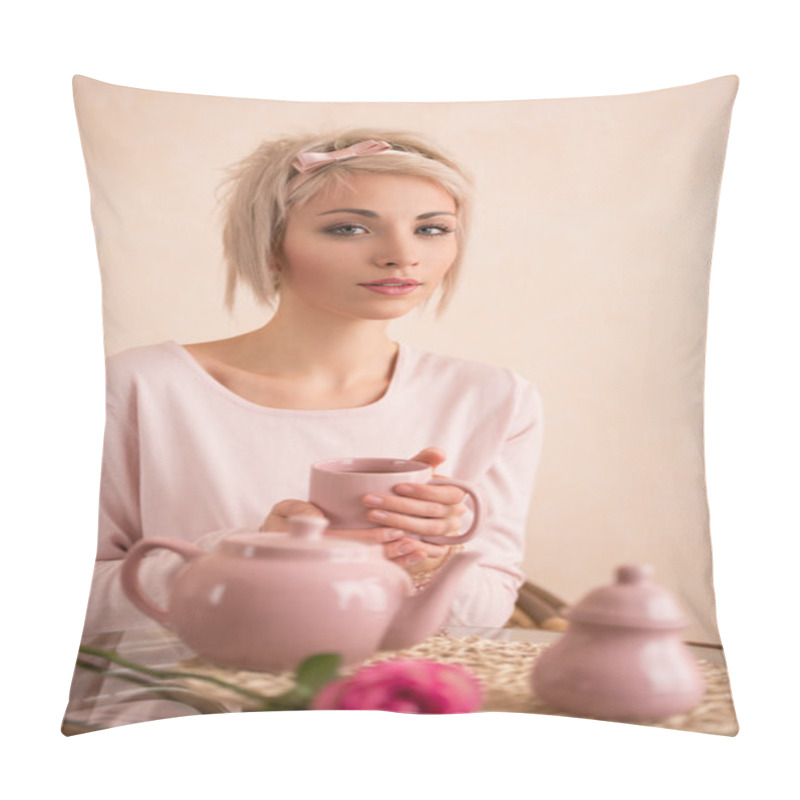 Personality  Woman Having Tea-party Pillow Covers