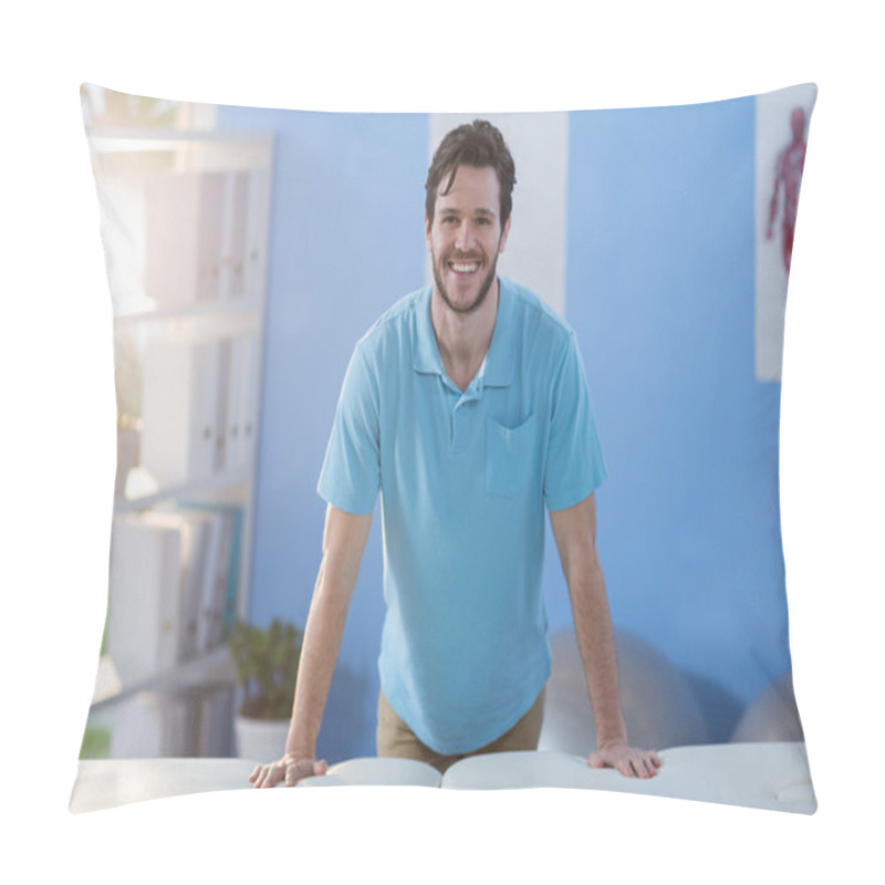 Personality  Male Physiotherapist Standing Near Massage Pillow Covers