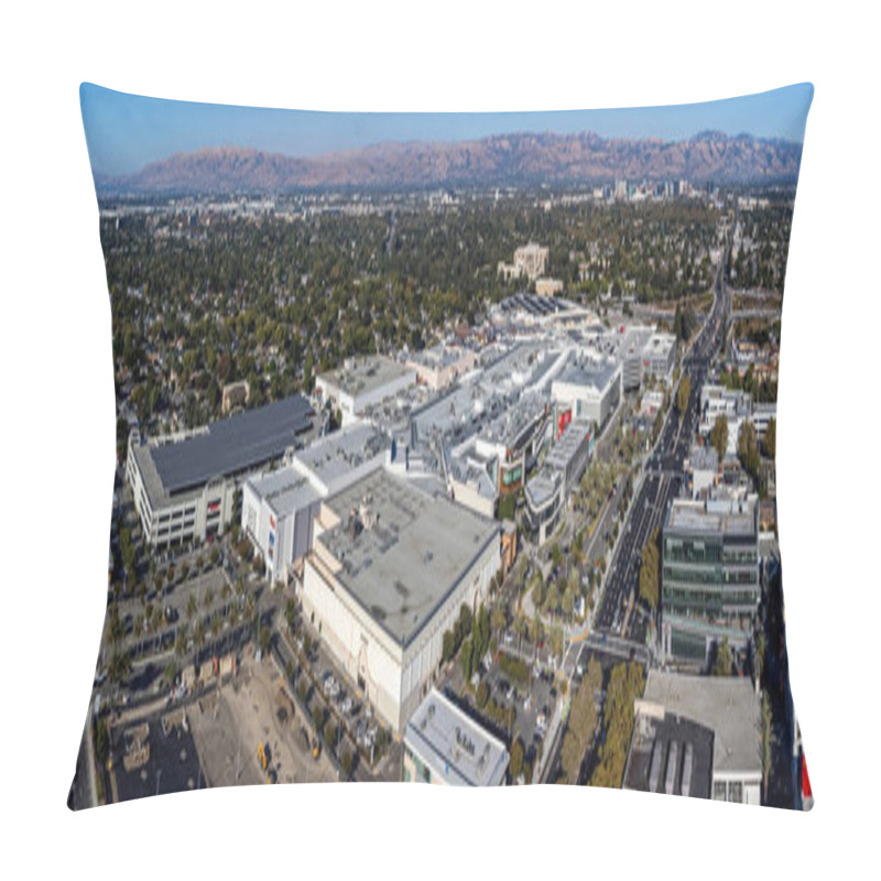 Personality  Aerial Panoramic View Of Westfield Valley Fair Shopping Center And Surrounding Residential Area With A Distant View Of Scenic Mountains - San Jose, California, USA - September 27, 2024 Pillow Covers