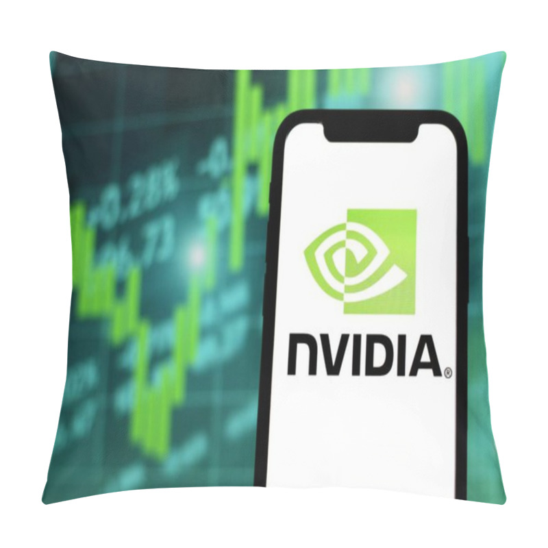 Personality  In This Photo Illustration, The NVIDIA Logo Is Displayed On A Smartphone Screen.Indonesia - May 28th 2024. Pillow Covers