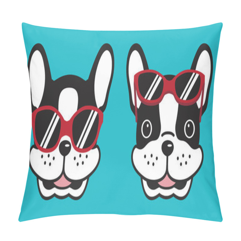 Personality  Dog Vector French Bulldog Smile Logo Icon Red Sunglasses Illustration Character Cartoon Pillow Covers