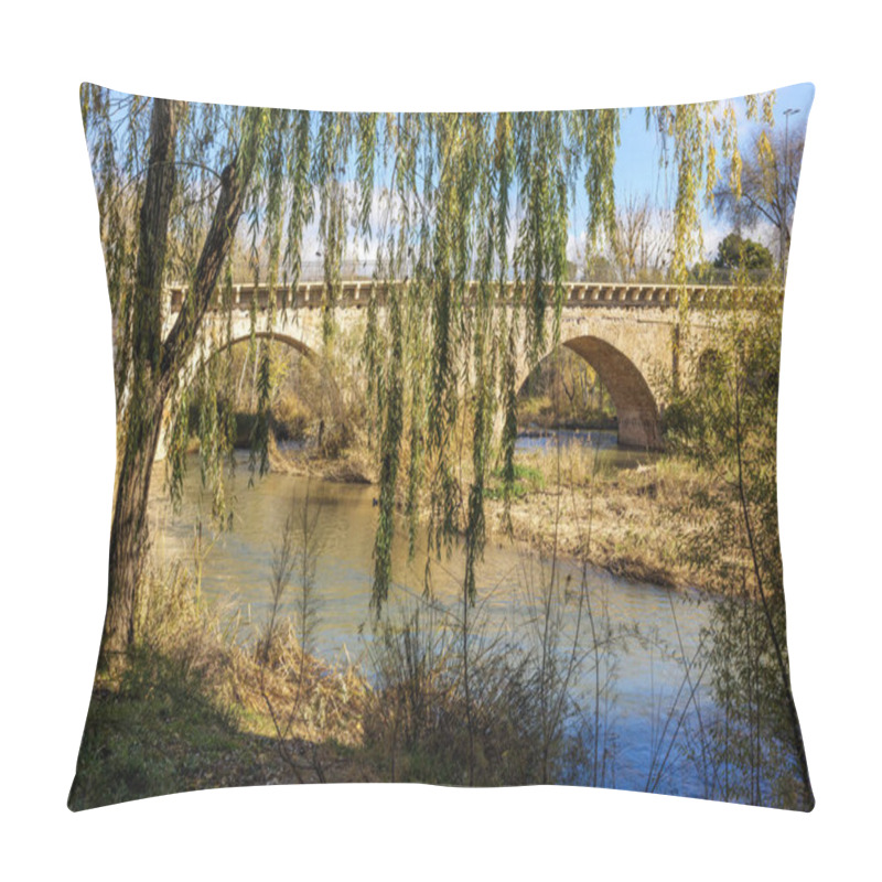 Personality  The Arab Bridge, Highlighting Its Andalusi And Castilian Architectural Structure. Castilla La Mancha, Guadalajara, Spain. Pillow Covers