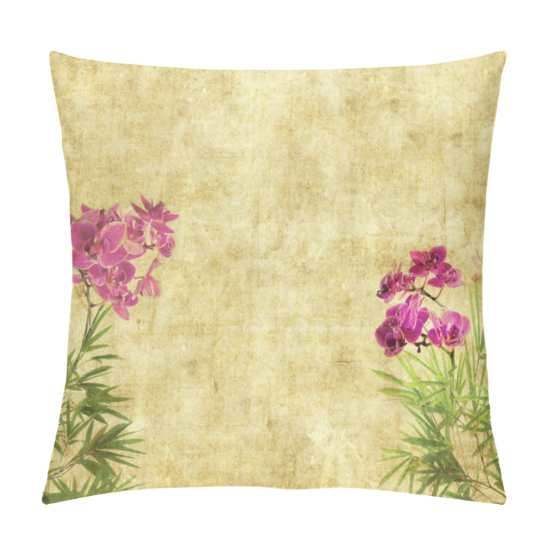 Personality  Orchids With Bamboo Leaves On Old Grunge Antique Paper Texture Pillow Covers