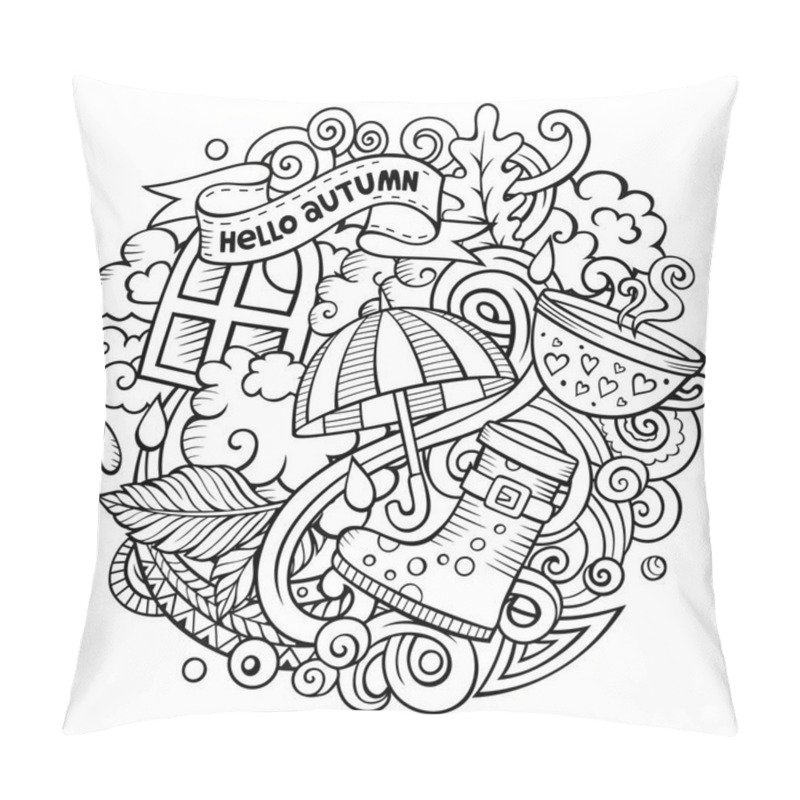 Personality  Cartoon Doodles Autumn Illustration. Line Art Background Pillow Covers