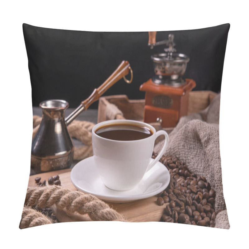 Personality  Coffee In A White Cup On The Table. Cezve Pillow Covers