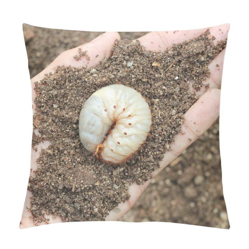 Personality  Image Of Grub Worms In The Human Hand. Pillow Covers