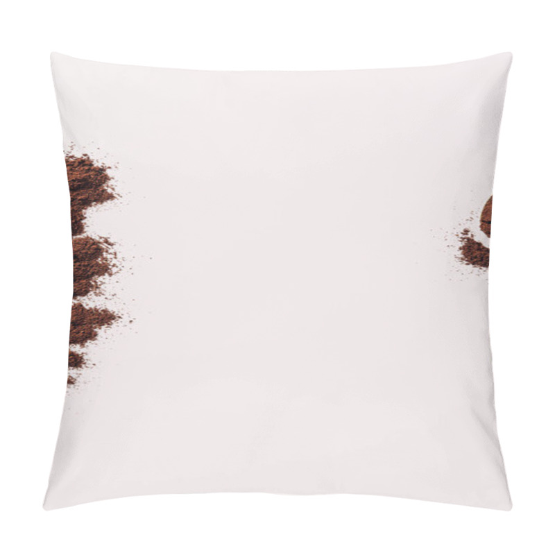 Personality  Top View Of Spoon With Grinded Coffee On White Surface Pillow Covers