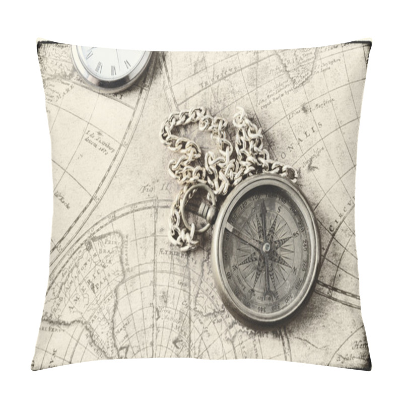 Personality   Compass On Old Map  Pillow Covers