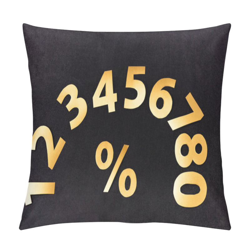 Personality  Top View Of Golden Numbers And Percent Sign On Black Background Pillow Covers