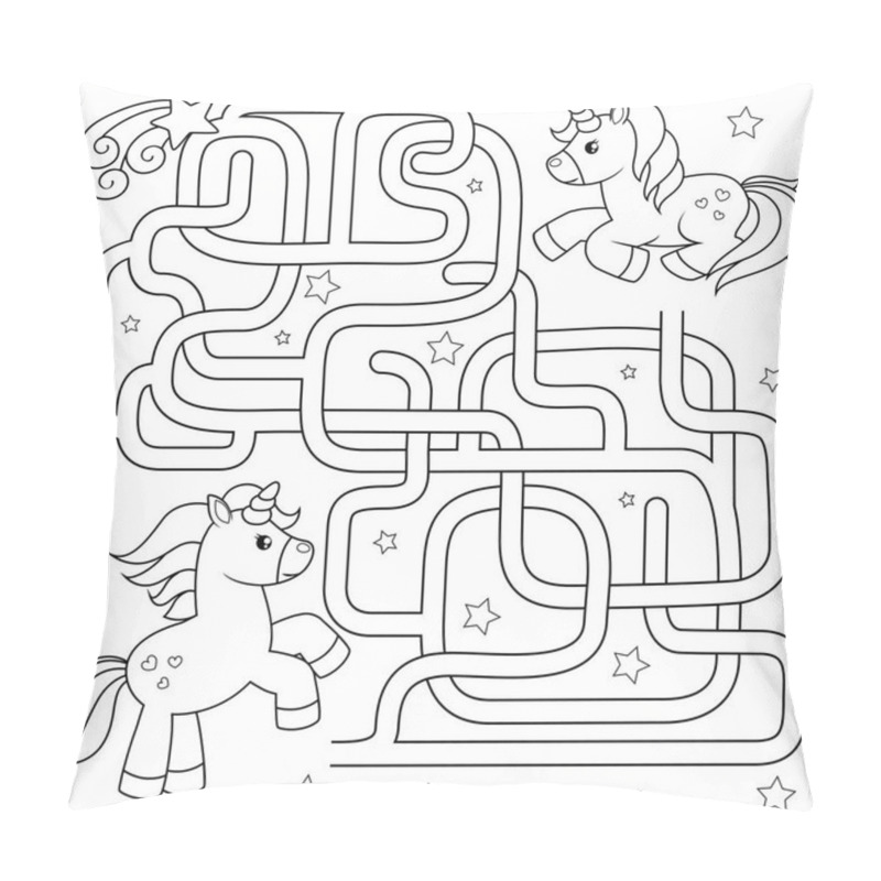 Personality  Help Unicorn Find Path To Friend. Labyrinth. Maze Game For Kids. Vector Black And White Illustration For Coloring Book Pillow Covers