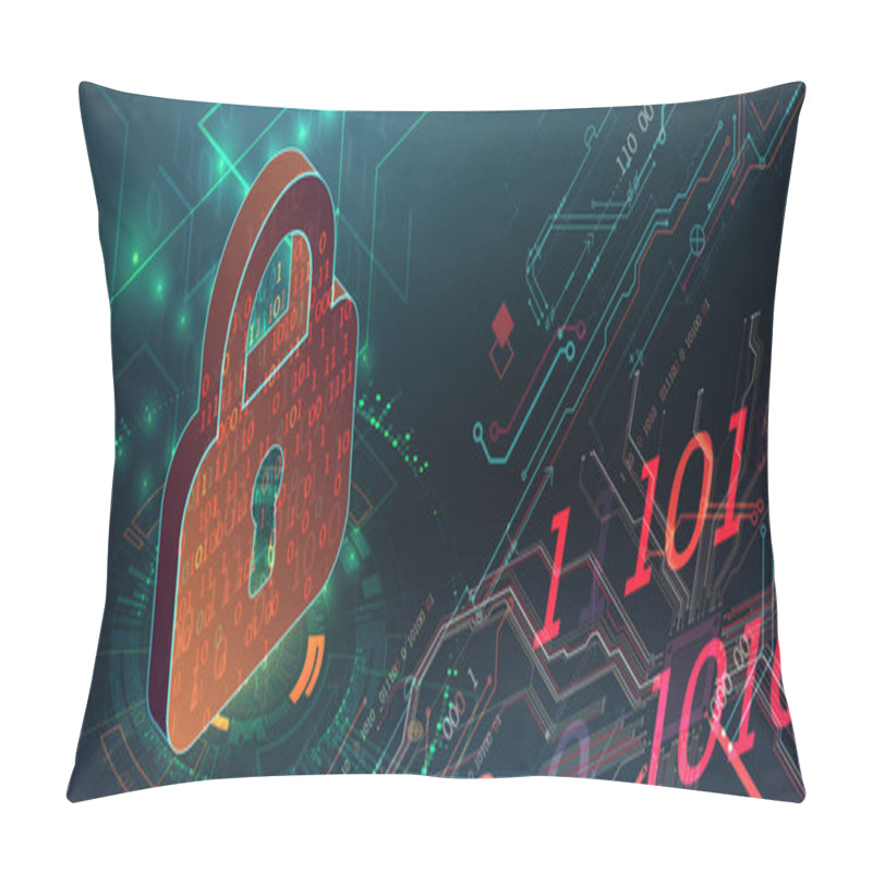 Personality  Cyber Defense Project. Padlock On A Digital Background. Hand Drawn. Vector. Pillow Covers