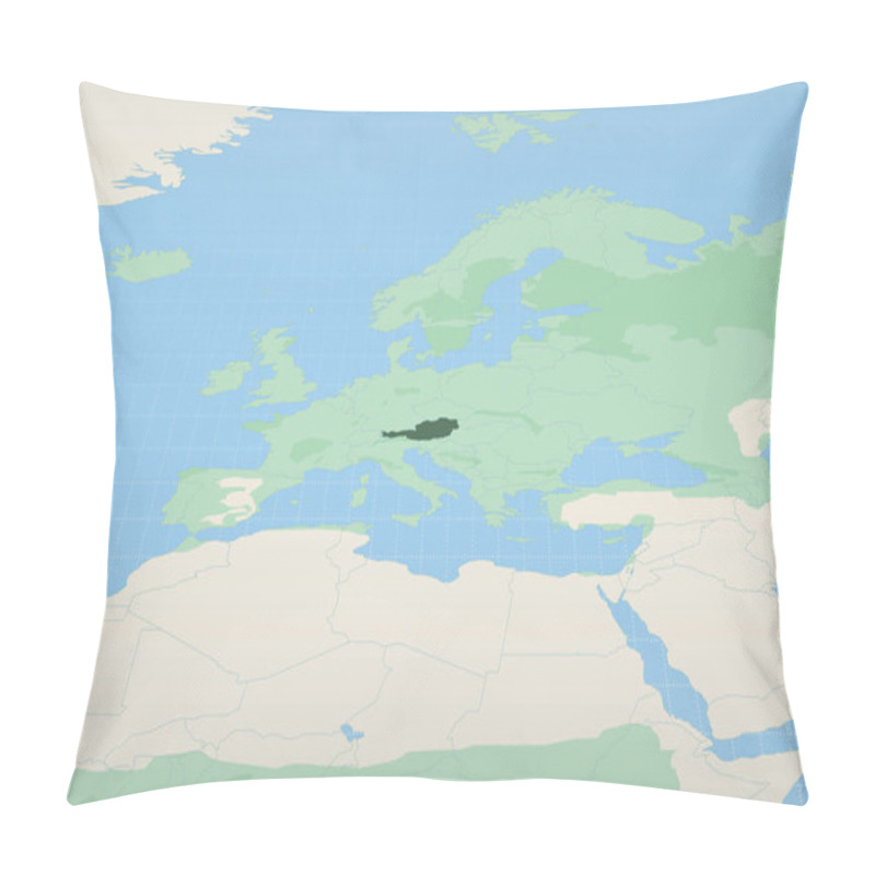 Personality  Austria Highlighted On A Detailed Map, Geographic Location Of Austria. Pillow Covers