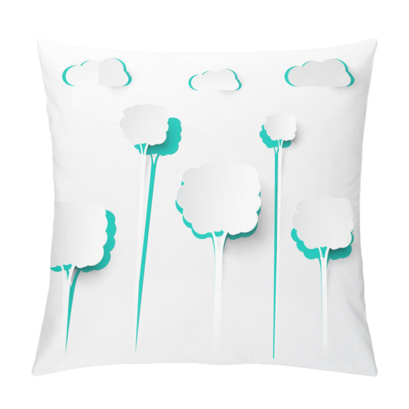 Personality  Paper Cut Trees And Clouds Vector Background Pillow Covers